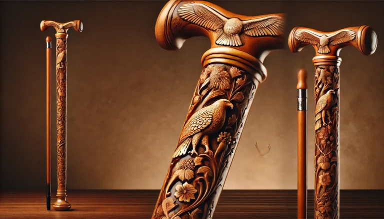 Welsbach hand-carved wood fauna-themed cane
